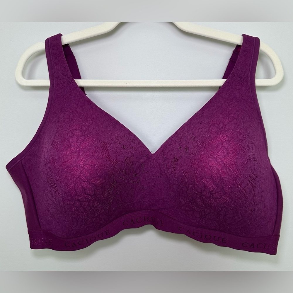 Cacique‎ Lightly Lined No-Wire Lace Bra Magenta Full Coverage Comfort Plus 44D